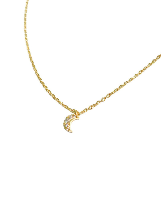 CZ Crescent Choker Necklace | Gold Silver Chain Pendant | Light Years