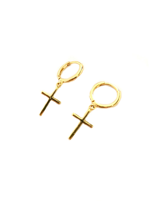 Long Cross Huggie Hoops | Gold Plated Earrings | Light Years Jewelry