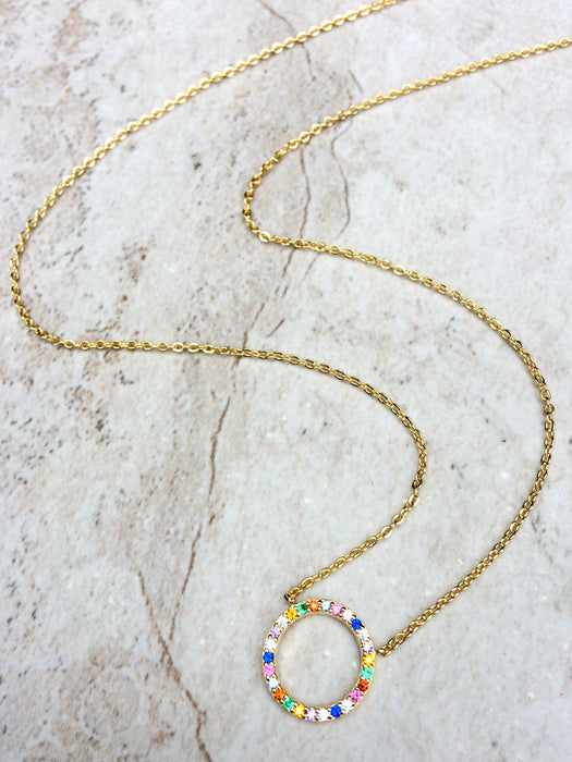 Rainbow Circle Necklace | Gold Plated CZ Chain | Light Years Jewelry
