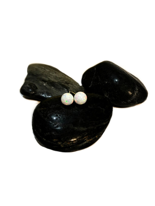 White Opal Sphere Posts | Sterling Silver Studs Earrings | Light Years