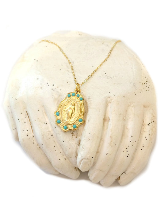 Our Lady Mary Medallion Necklace | Gold Plated Chain Pendant | Light Years