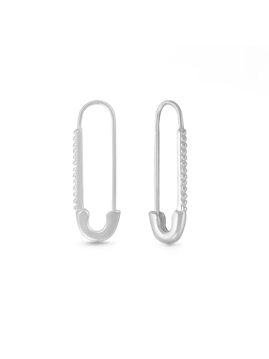 925 Sterling Silver Safety Pin Earrings - Black & Silver Tone High Polished Hoop Style