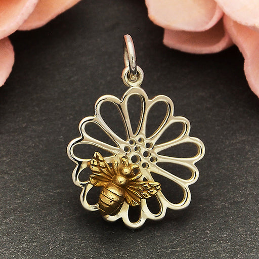 Daisy & Bronze Bee Necklace | Sterling Silver Pendant Chain | Light Years
