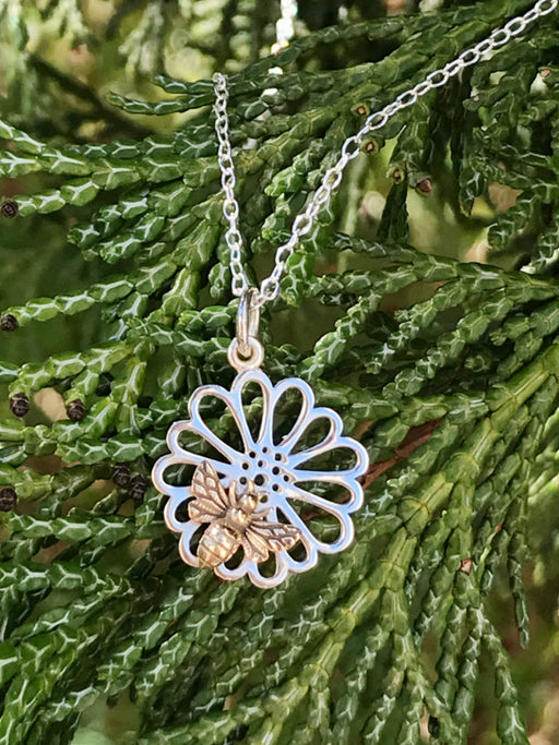 Daisy & Bronze Bee Necklace | Sterling Silver Pendant Chain | Light Years