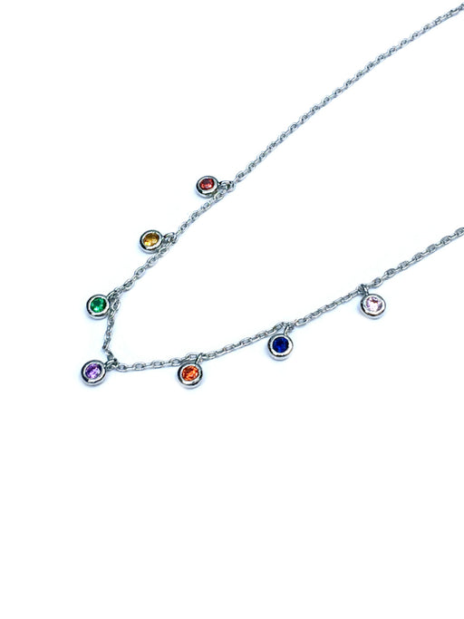 Floating Rainbow CZ Necklace | White Gold Silver Plated | Light Years