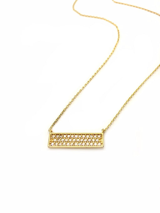 Pave Set Clear CZ Bar Necklace | Silver Gold Plated Chain | Light Years