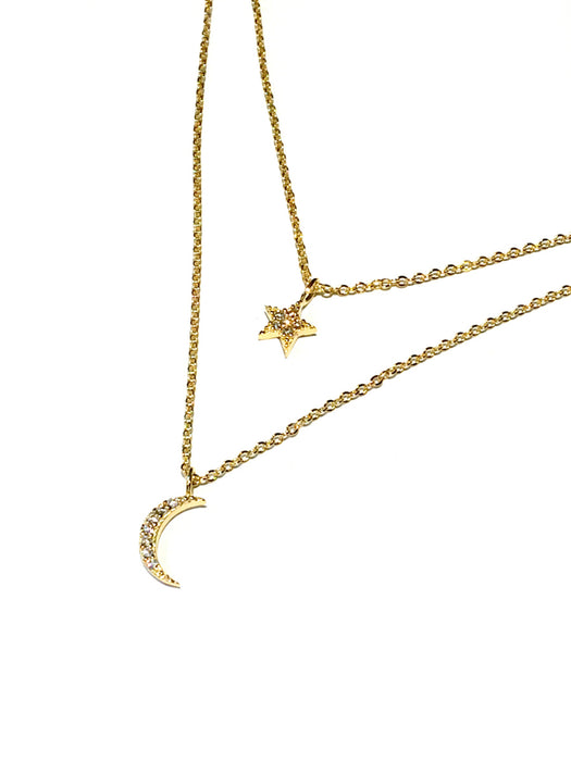 Layered Celestial Necklace | Gold Silver Plated Star Moon | Light Years