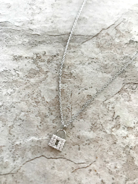 Clear CZ Padlock Necklace | Silver Plated Chain Pendant | Light Years