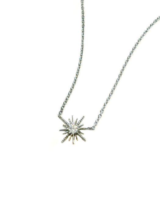 CZ Starburst Necklace | Silver White Gold Plated Choker | Light Years