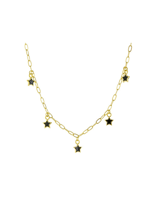 Black Enamel Star Charm Necklace | Gold Plated Chain | Light Years