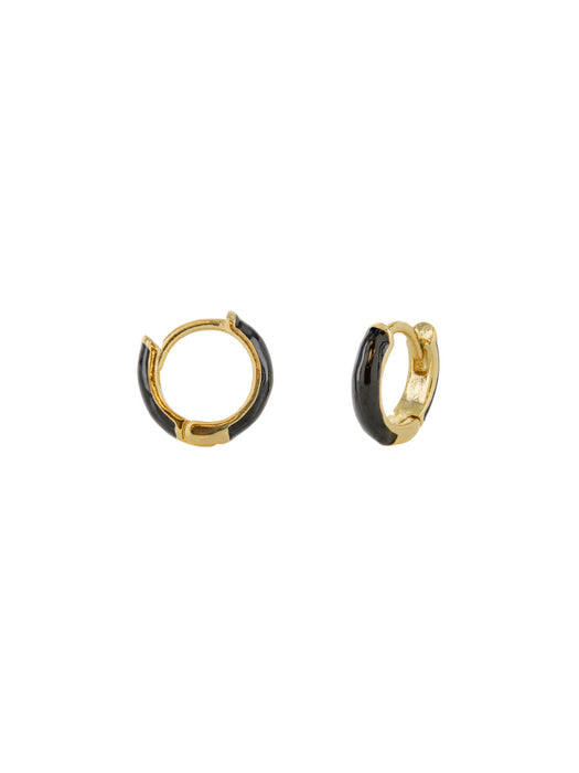 Colorful Enamel Huggie Hoops | Black | Gold Plated Brass Earrings | Light Years