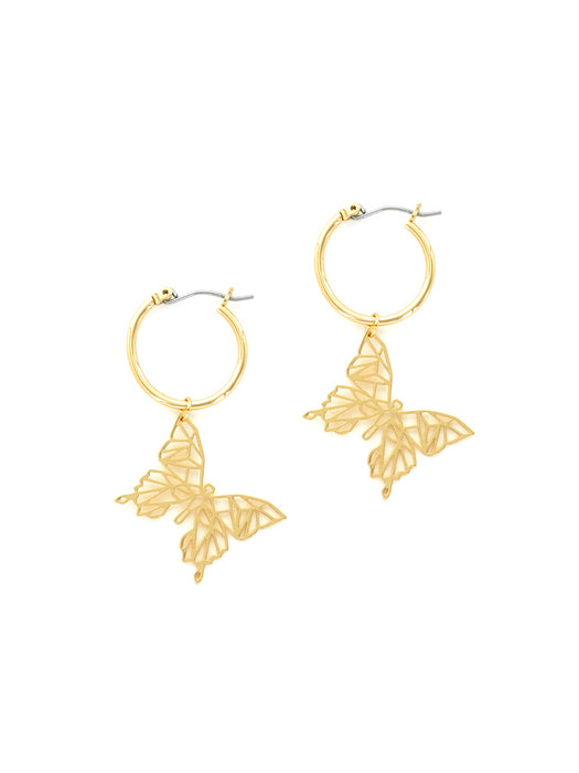 Butterfly Dangle Hoops | Gold Plated Earrings | Light Years Jewelry
