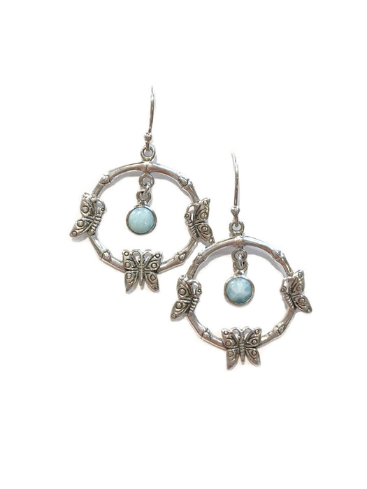 Larimar Butterfly Dangles | Sterling Silver Bali Earrings | Light Years