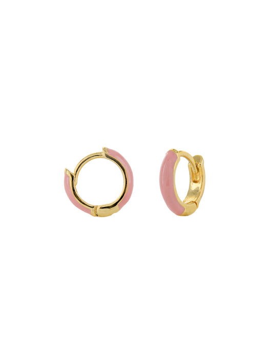 Colorful Enamel Huggie Hoops | Pink | Gold Plated Brass Earrings | Light Years