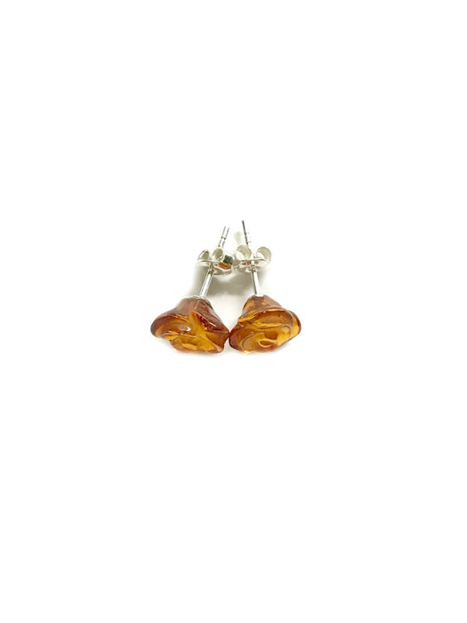 Carved Amber Rose Posts | Sterling Silver Studs Earrings | Light Years