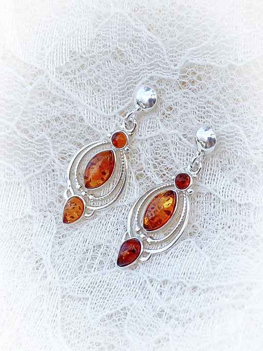 Baltic Amber Marquis Drop Posts | Sterling Silver Studs Earrings | Light Years