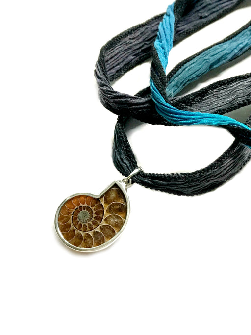 Ammonite Pendant | Sterling Silver Fossil Necklace Bali | Light Years