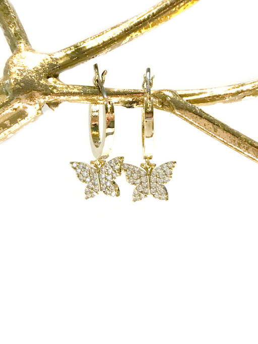 CZ Butterfly Charm Hoops | Gold Plated Earrings | Light Years Jewelry