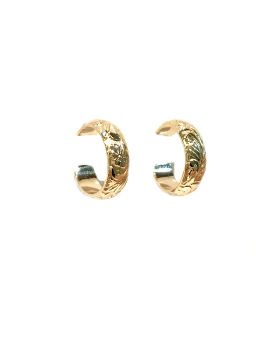 Engraved Flower Post Hoops | 14k Gold Filled Earrings | Light Years