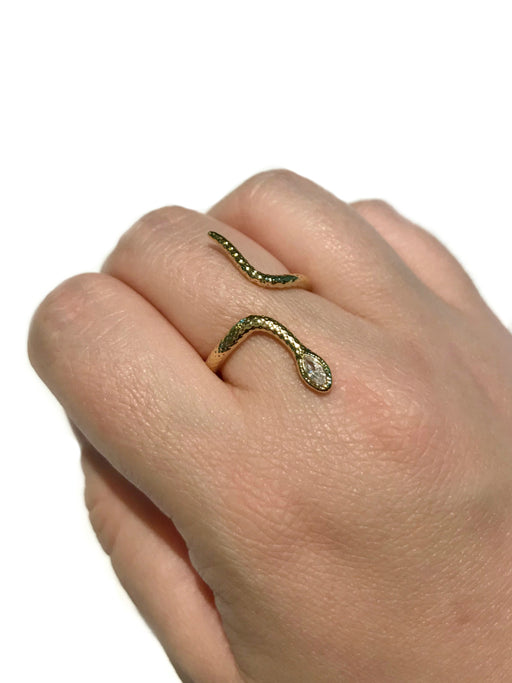 CZ Snake Wrap Ring | Adjustable Gold Plated Size 7 8 | Light Years