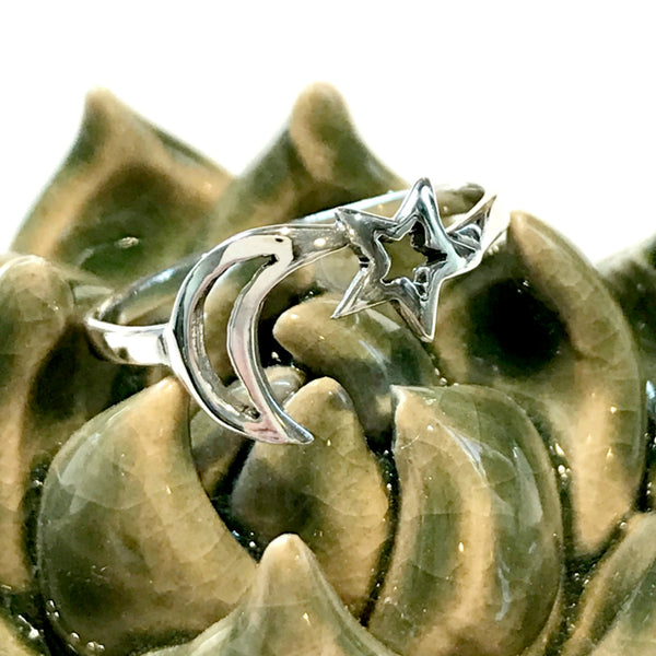 Cutout Moon & Star Ring | Size 5 6 7 8 9 Sterling Silver | Light Years