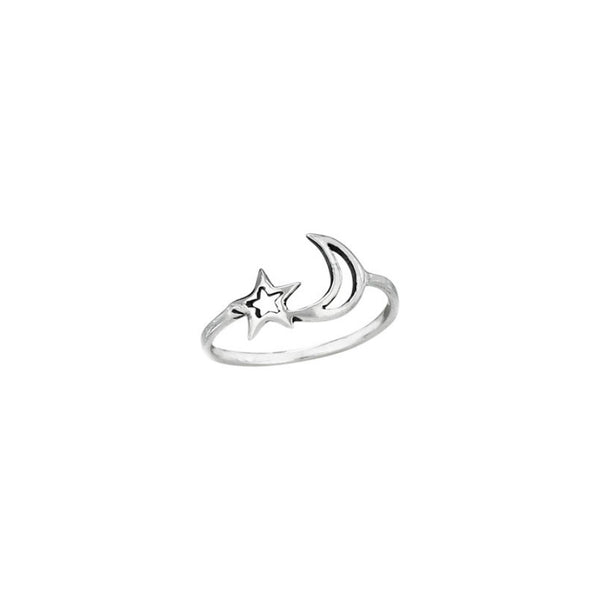 Cutout Moon & Star Ring | Size 5 6 7 8 9 Sterling Silver | Light Years