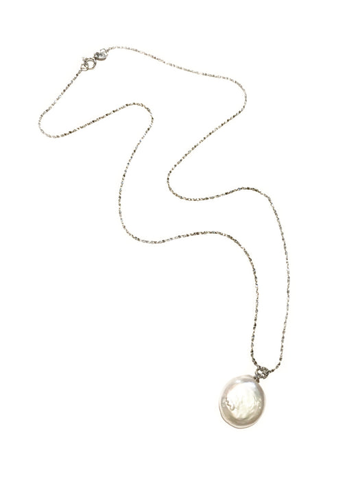Coin Pearl Pendant Necklace | Sterling Silver Bead Chain | Light Years