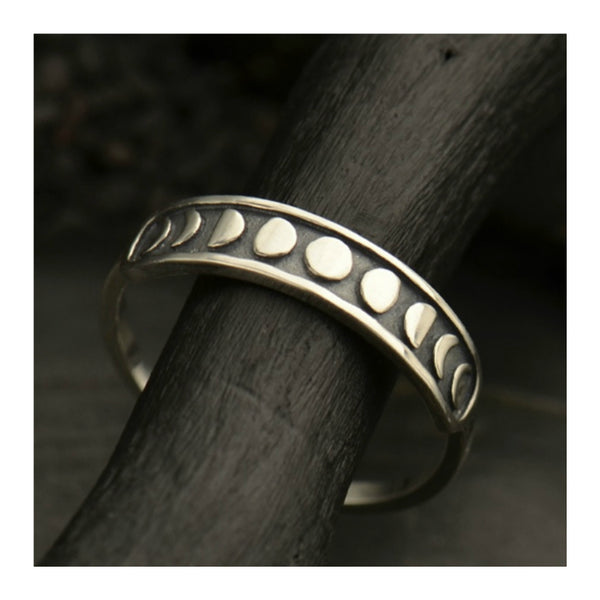 Moon Phase Band Ring | Sterling Silver Size 6 7 8 9 | Light Years Jewelry