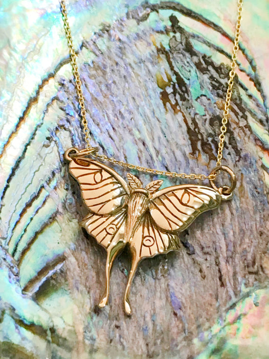 Luna Moth Necklace | Gold Vermeil Chain Bronze Pendant | Light Years