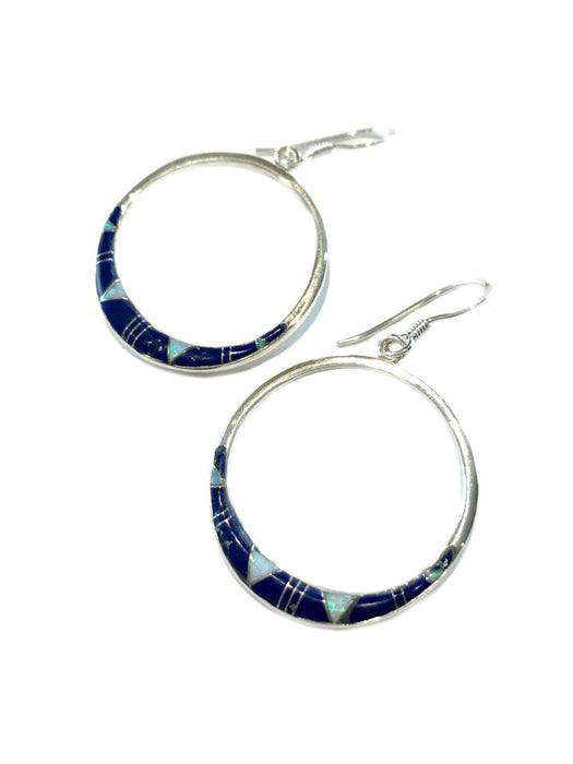 Lapis & Opal Inlay Hoop Earrings | Sterling Silver Dangles | Light Years Jewelry