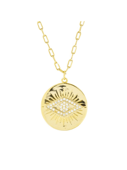 CZ Evil Eye Medallion Necklace | Gold Plated Chain | Light Years Jewelry