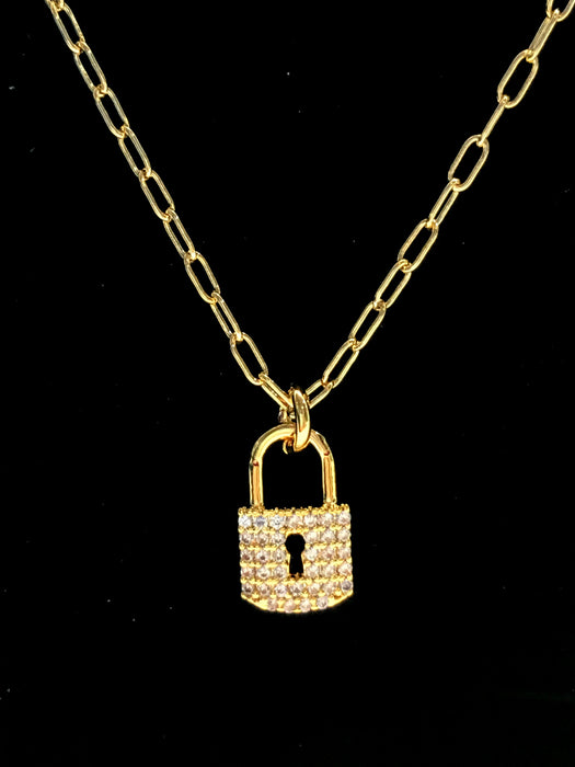 CZ Padlock Charm Necklace | Gold Plated Pendant Chain | Light Years