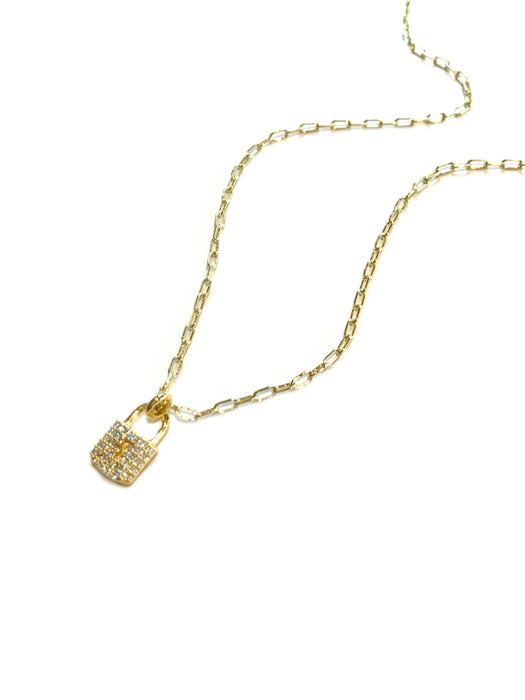 CZ Padlock Charm Necklace | Gold Plated Pendant Chain | Light Years