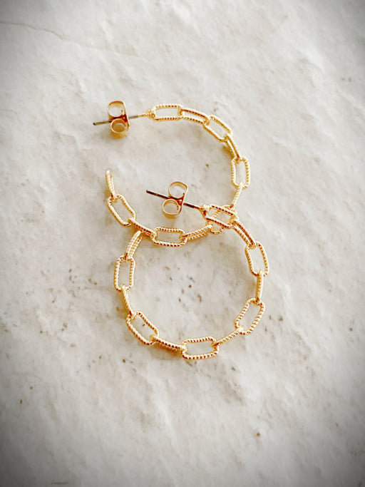 Textured Chain Link Post Hoops | Gold Plated Stud Earrings | Light Years