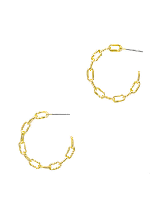 Textured Chain Link Post Hoops | Gold Plated Stud Earrings | Light Years