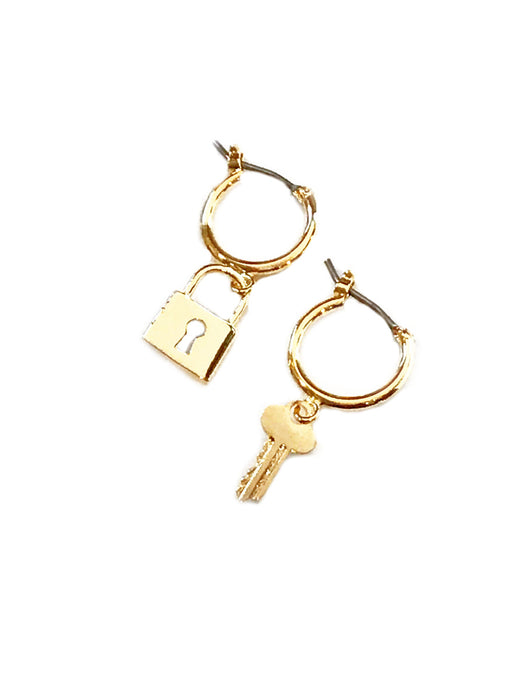 Diamond Heart Lock and Key Earrings in White Gold 0.16ct Dia