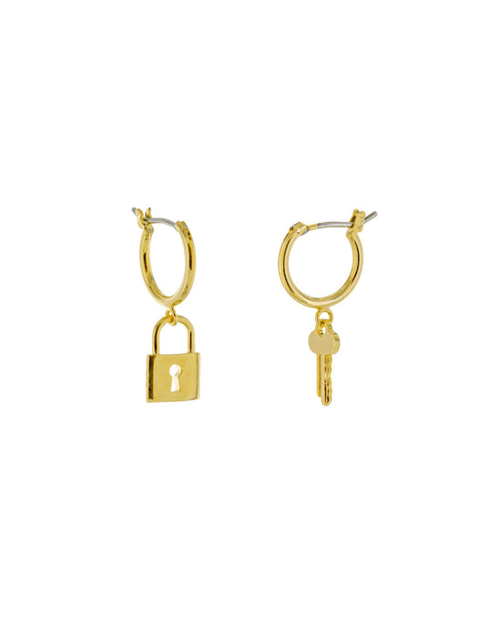 Lock & Key Charm Hoops | Gold Plated Earrings | Light Years Jewelry