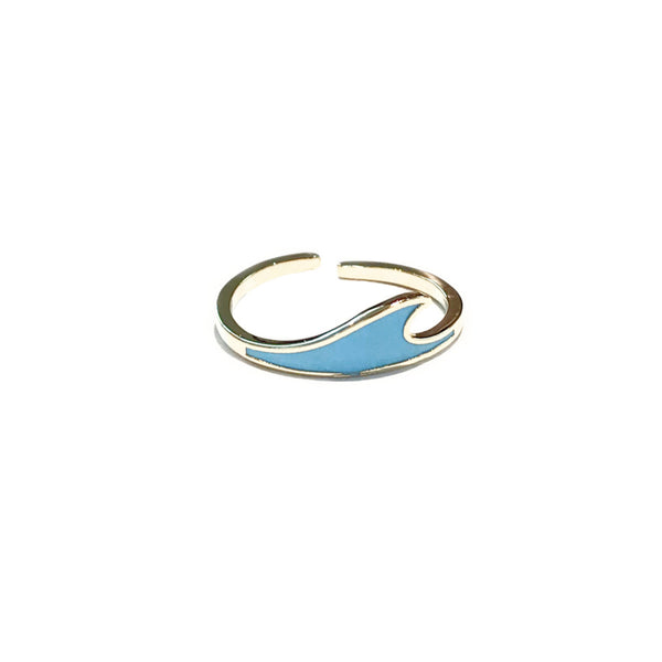 Blue Enamel Wave Ring | Size 7 Gold Adjustable Band | Light Years Jewelry
