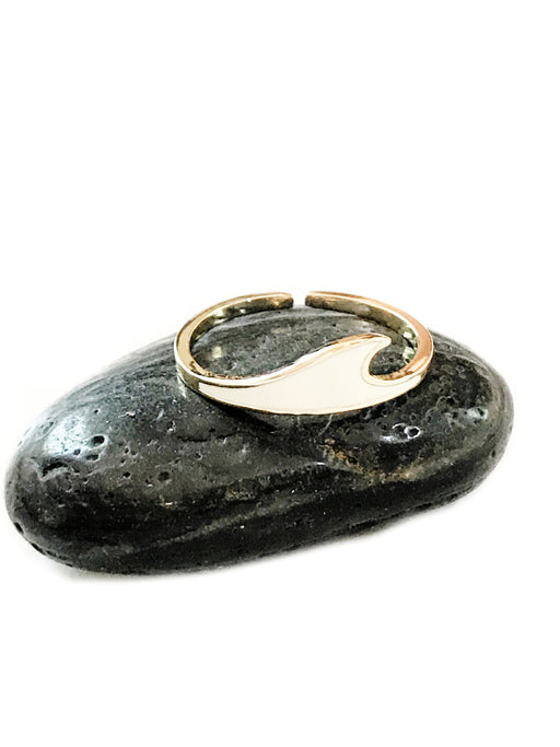 White Enamel Wave Ring | Size 7 Gold Adjustable Band | Light Years Jewelry
