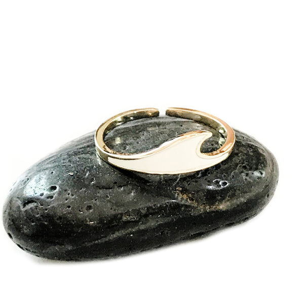 White Enamel Wave Ring | Size 7 Gold Adjustable Band | Light Years Jewelry
