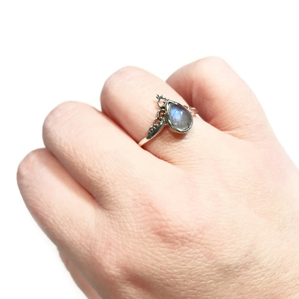 Ornate Moonstone Chevron Ring | Sterling Silver Size 6 8 | Light Years