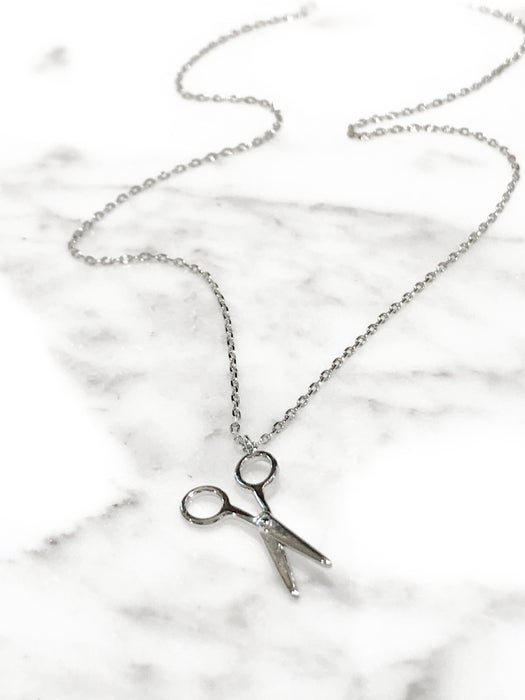 Scissors Necklace | White Gold Plated Silver Chain Pendant | Light Years