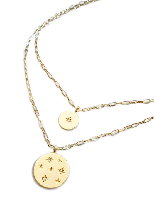 CZ Star Medallion Layered Necklace | Gold Plated Chain | Light Years
