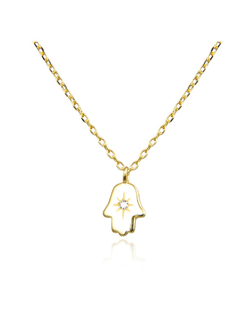 Etched Hand & CZ Necklace | Sterling Silver Gold Vermeil | Light Years
