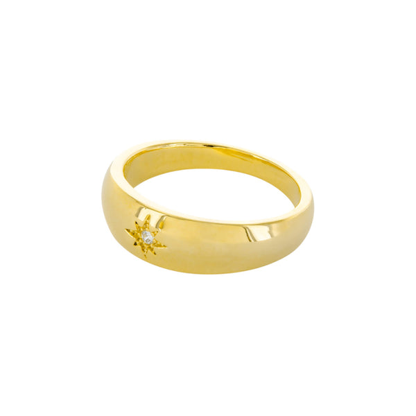 Thick Band with CZ Star | Gold Plated Ring Size 6 7 8 | Light Years
