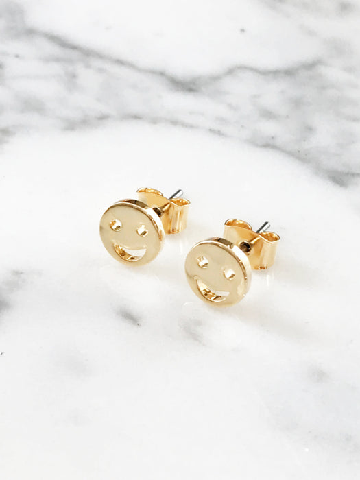 Smiley Face Posts | Gold Plated Studs Earrings | Light Years Jewelry
