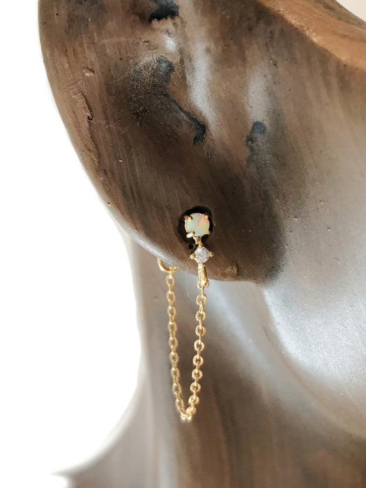 Opal & CZ Chain-Back Posts | Gold Plated Studs Earrings | Light Years