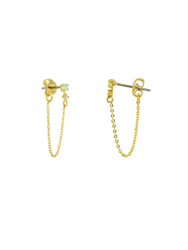 Opal & CZ Chain-Back Posts | Gold Plated Studs Earrings | Light Years