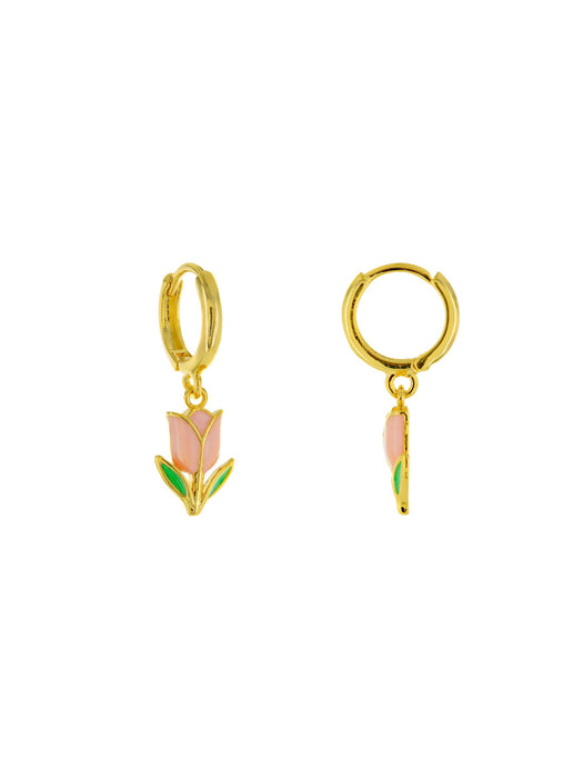 Tulip Charm Huggie Hoops | Gold Plated Earrings | Light Years Jewelry
