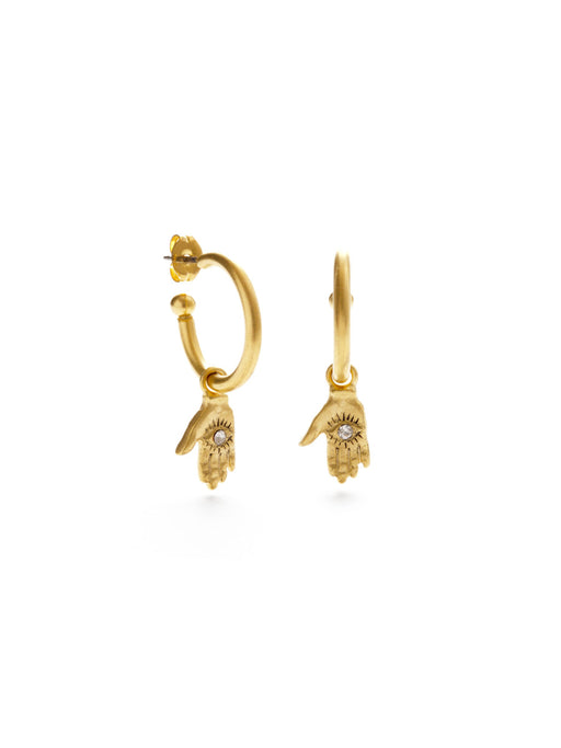 Mystic Hand Hoop Earrings | Gold Plated CZ Hamsa | Light Years Jewelry